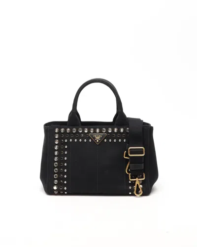 Prada Studded Canapa Bag In Black