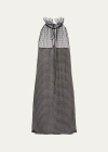 Prada Studded Chiffon Ruffle-neck Mini Dress In F0002 Nero