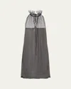 Prada Studded Chiffon Ruffle-neck Mini Dress In Nero