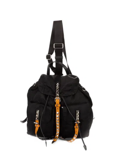 Pre-owned Prada Studded Double-pocket Backpack In Black