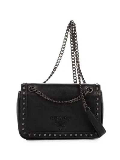 Pre-owned Prada Studded Flap Cross Body Bag In Black
