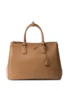 Prada Studded Galleria Saffiano Leather Handbag In Brown