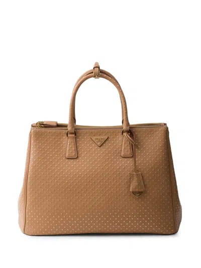 Prada Studded Galleria Saffiano Leather Handbag In Brown