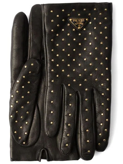 Prada Studded Nappa Leather Gloves In Black