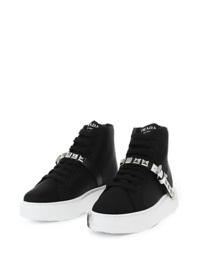 Prada Studded High-top Sneakers In Black