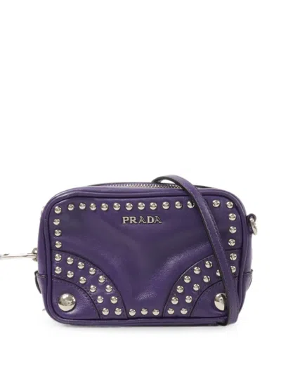 Pre-owned Prada Studded Leather Shoulder Bag In Purple