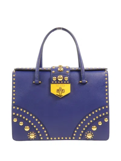 Pre-owned Prada Studded Leather Tote Bag In Blue