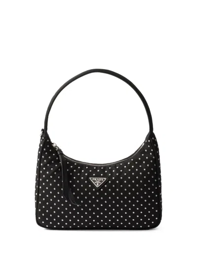 Prada Studded Re-nylon Mini Bag In Black