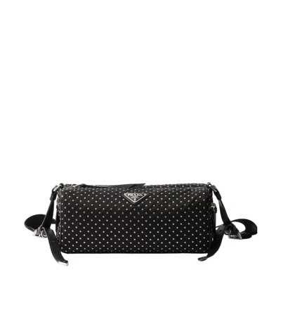 Prada Studded Re-nylon Shoulder Bag In Black
