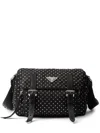 Prada Studded Re-nylon Shoulder Bag In Black