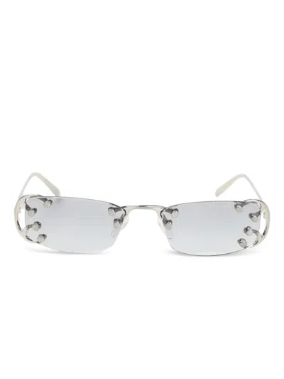 Prada Studded Rectangle Sunglasses In Metallic