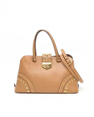 Prada Studded Saffiano Bag In Brown
