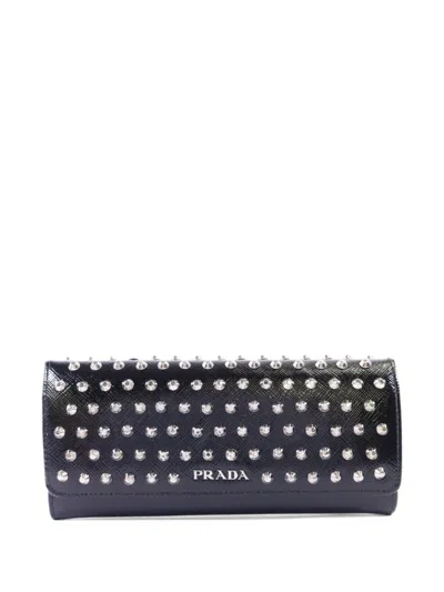 Pre-owned Prada Studded Saffiano Wallet In Black