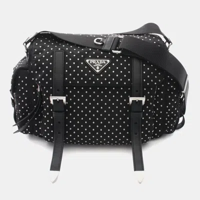 Pre-owned Prada Studded Shoulder Bag Nylon Leather Black