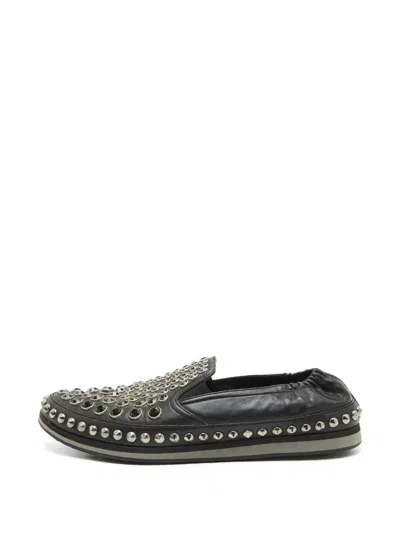Pre-owned Prada Studded Slip-on Sneakers In Black