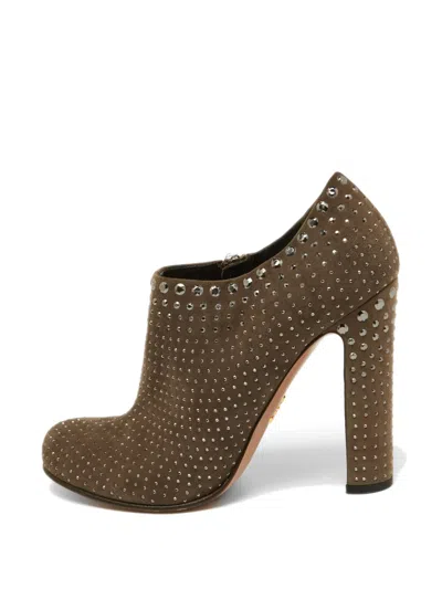 Pre-owned Prada Studded Suede Boots In Brown