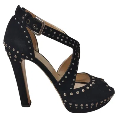 Pre-owned Prada Studs Sandals Size 38 1/2 In Black
