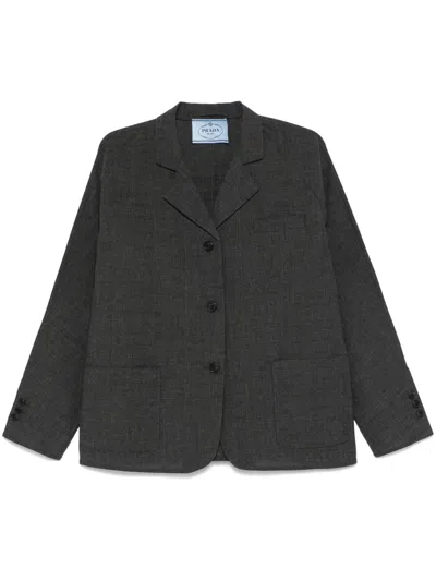 Prada Tailored Jacket With Notched Lapels And Buttoned Cuffs In Gray