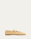 Prada Woven Texture Double Buckle Round Toe Flats In Naturale