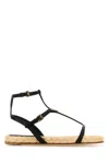 Prada Flat Woven Fabric And Nappa Leather Sandals In Black