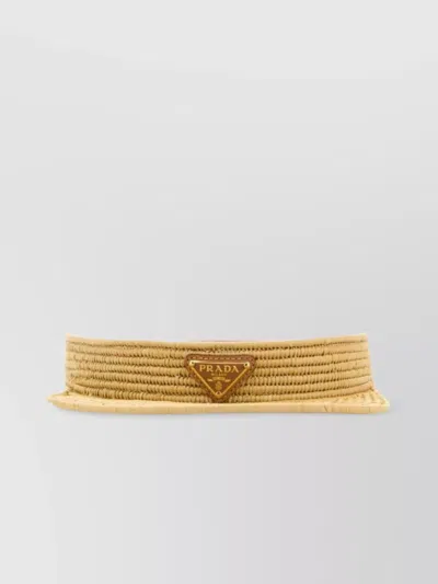 Prada Stylish Braided Raffia Visor Design In Beige O Tan
