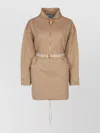 Prada Stylish Dress With Belted Waist And Pockets In Neutral
