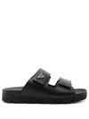 Prada Men Logo Plaque Leather Slides In Black