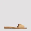 Prada Triangle Logo Raffia Flat Slide Sandals In Nude