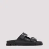 Prada Flat Sole Open Toe Leather Sandals In Black