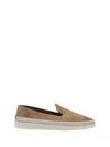 Prada Brown Suede Slip-on Flat Shoes With Textured Sole In Cannella