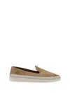 Prada Brown Suede Slip-on Flat Shoes With Textured Sole In Cannella