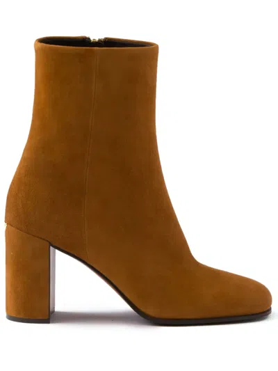 Prada Demi Block Heel Suede Bootie In Rovere