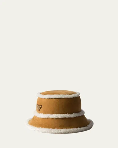 PRADA SUEDE & LAMB FUR BUCKET HAT