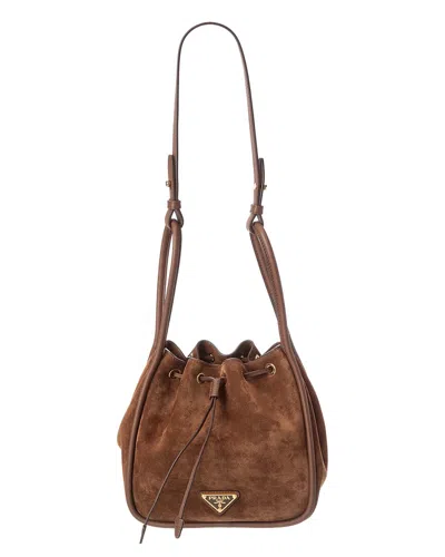Prada Suede & Leather Bucket Bag In Brown