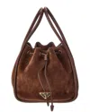 Prada Suede & Leather Bucket Bag In Brown