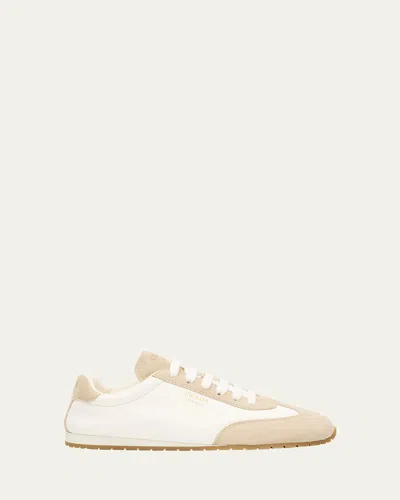 PRADA SUEDE AND LEATHER LOW-TOP SNEAKERS