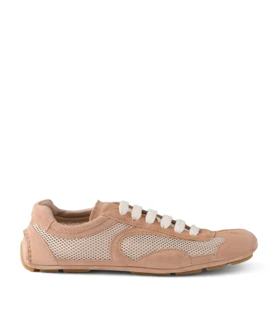 Prada Suede And Mesh Montecarlo Re-edition 2005 Sneakers In Brown