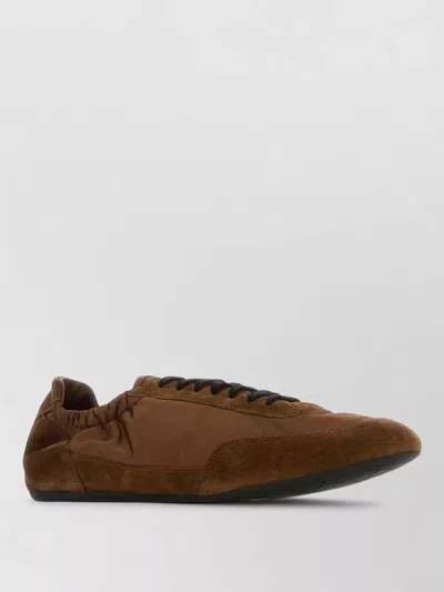 Prada Suede And Nylon Low Profile Sneakers In Brown