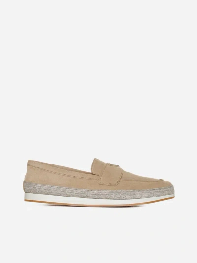 Prada Suede And Raffia Loafers In Desert