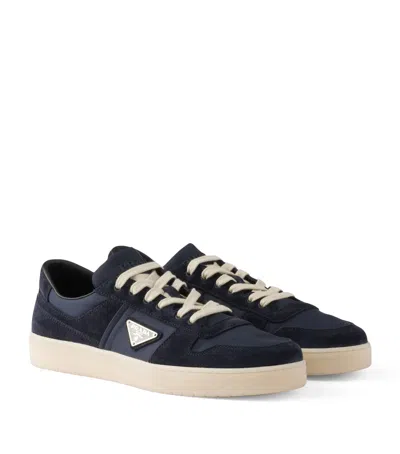 Prada Men's Downtown Nylon And Suede Low-top Sneakers In Navy