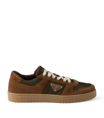 Prada Suede And Re-nylon Downtown Sneakers In Brown