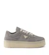 Prada Grey Fabric And Suede Downtown Bold Sneakers In Gray