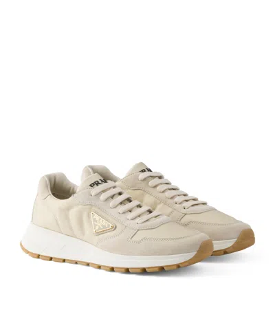 Prada Suede And Re-nylon Prax 01 Sneakers In Neutral