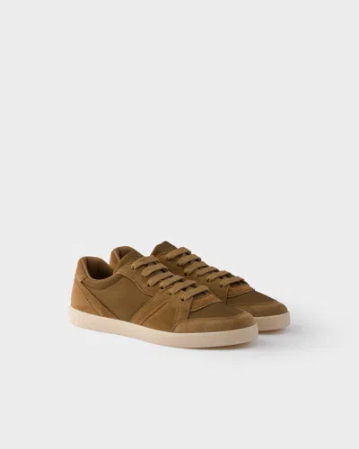 Prada Suede And Re-nylon Sneakers In Brown