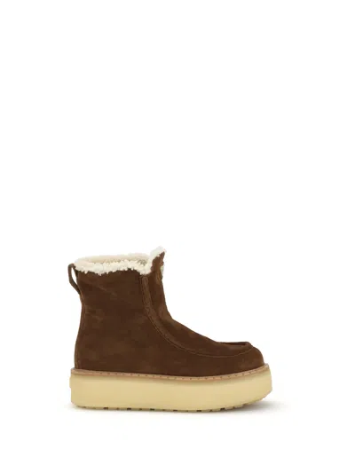 Prada Suede And Shearling Ankle Boots In Brown