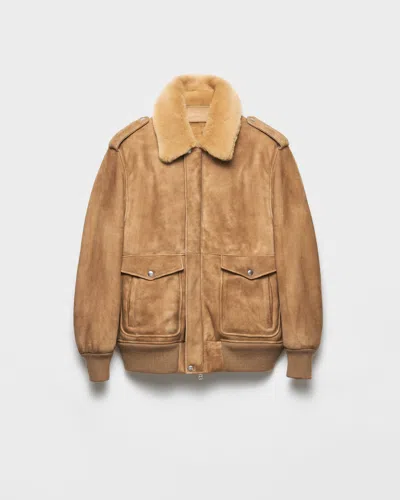 PRADA SUEDE AND SHEARLING BOMBER JACKET