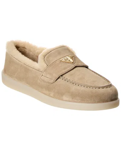 Prada Suede & Shearling Loafer In Neutral