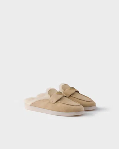 PRADA SUEDE AND SHEARLING LOAFERS