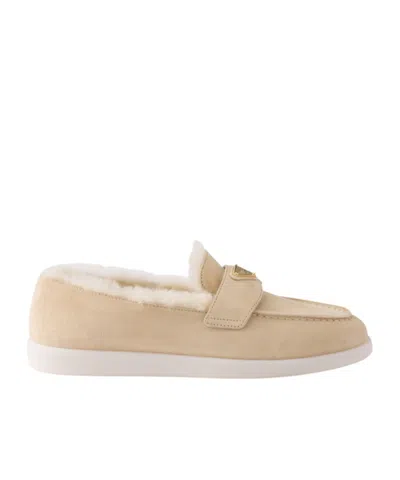 Prada Suede And Shearling Loafers In Multi