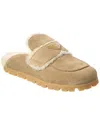 Prada Suede & Shearling Mule In Brown